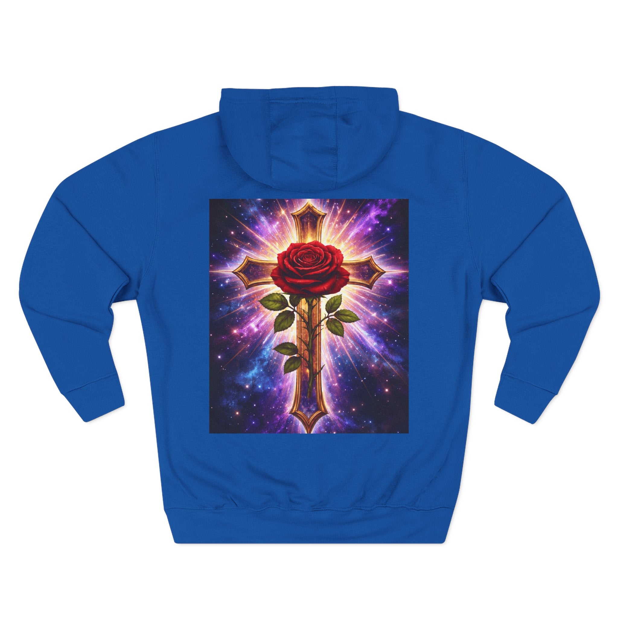 Cosmic Rose Cross Hoodie — Spiritual Rosicrucian Graphic Pullover