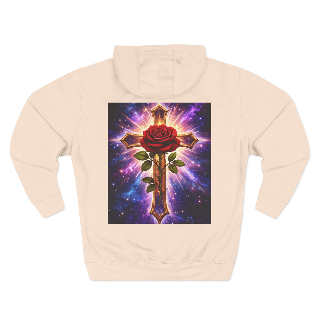Cosmic Rose Cross Hoodie — Spiritual Rosicrucian Graphic Pullover