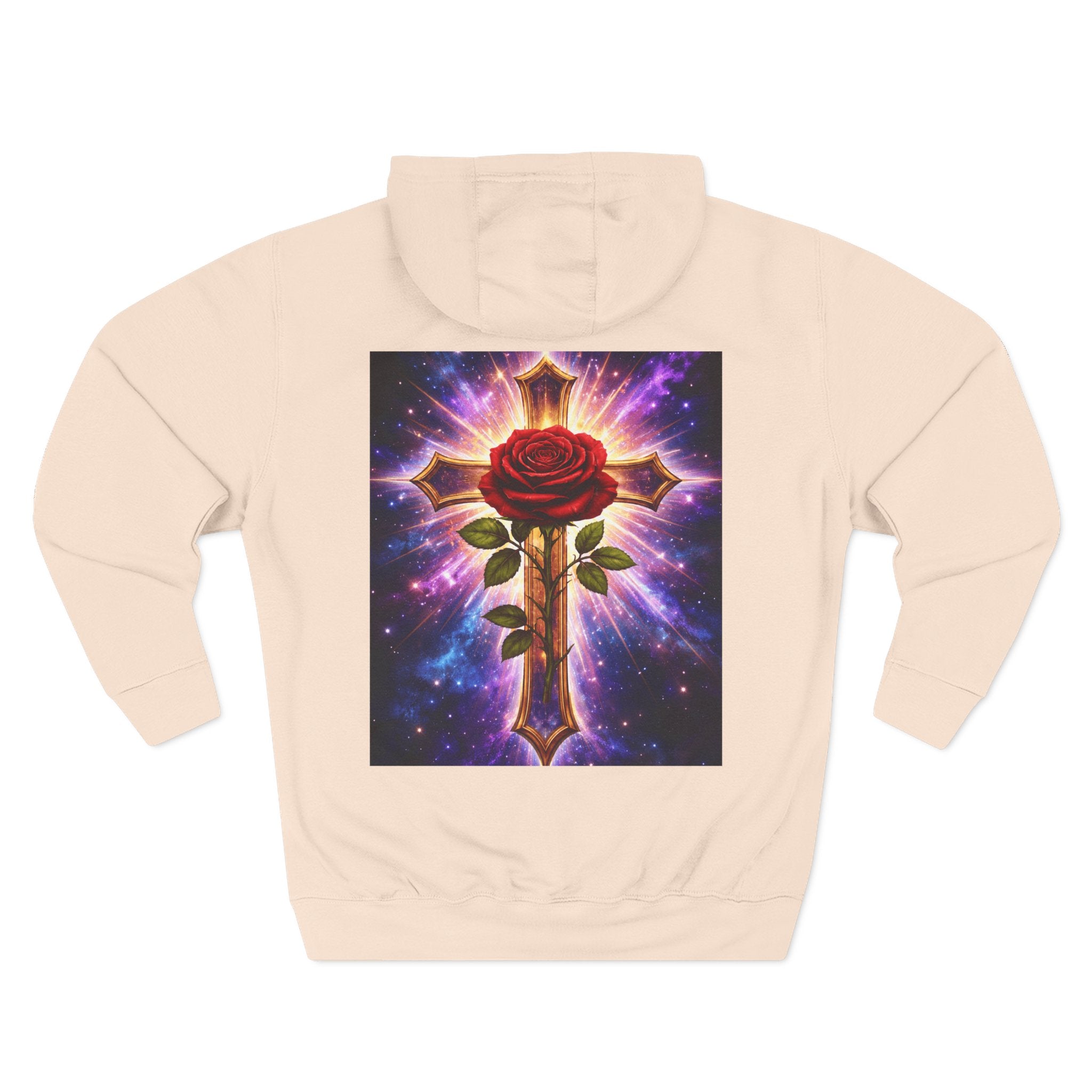 Cosmic Rose Cross Hoodie — Spiritual Rosicrucian Graphic Pullover