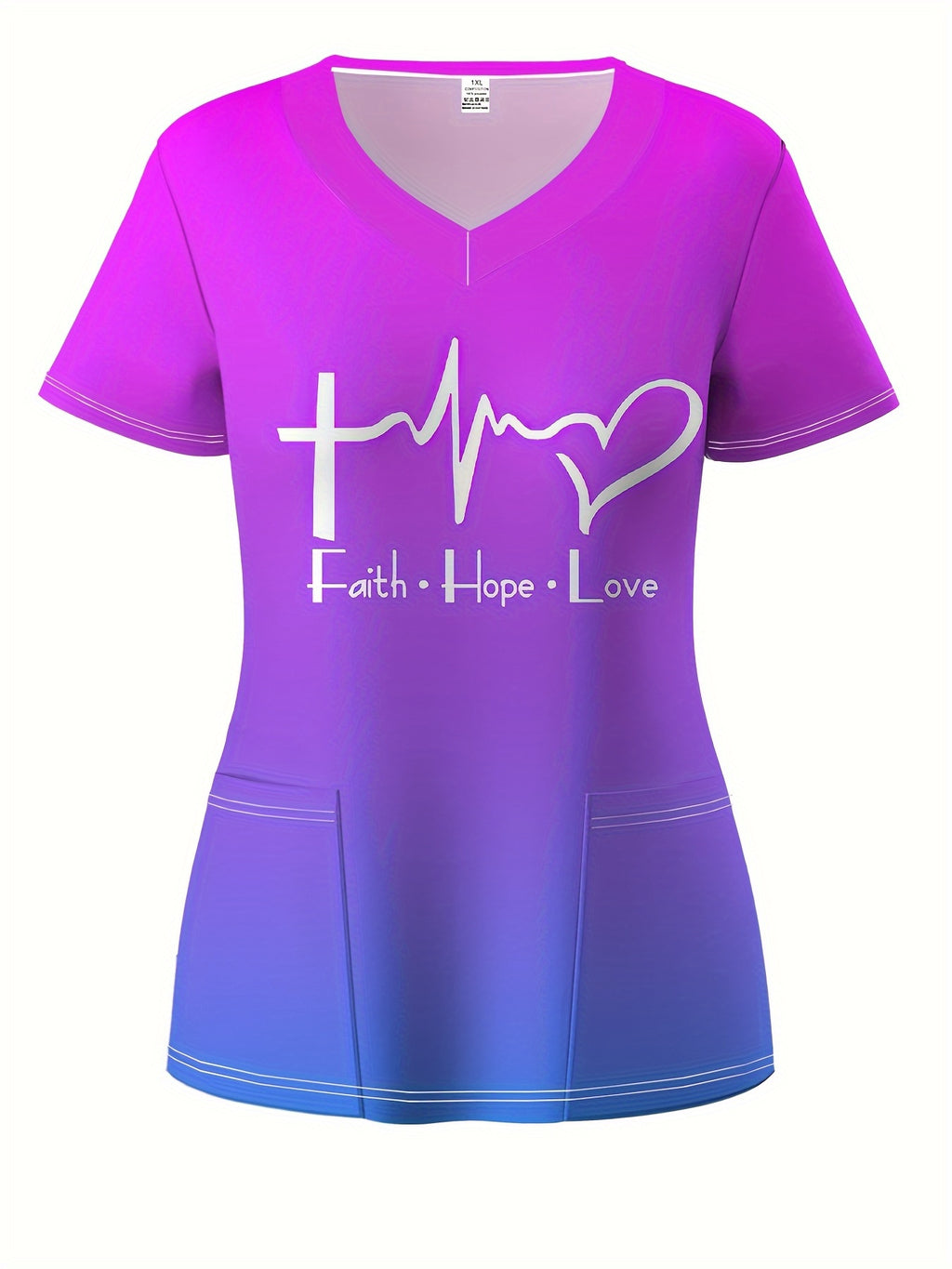 Plus Size - Plus Size 0XL-6XL Men'S & Women'S V-Neck Short Sleeve Nurse Uniform Set with Faith Hope Love Print & Pocket - Breathable Work Outfit for Hospital, Dental, Operating Room, Pet Grooming - Unisex Scrubs (Striped Desi