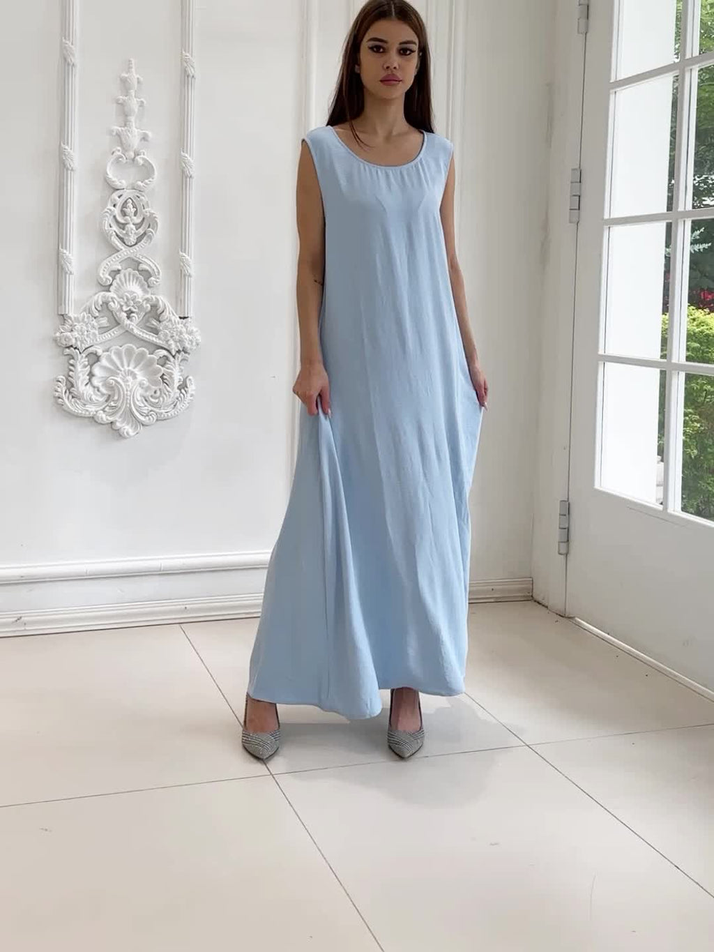 Two-piece Traditional Clothing Muslim Women's Long Loose Elegant Dress Robe Vest with Headscarf