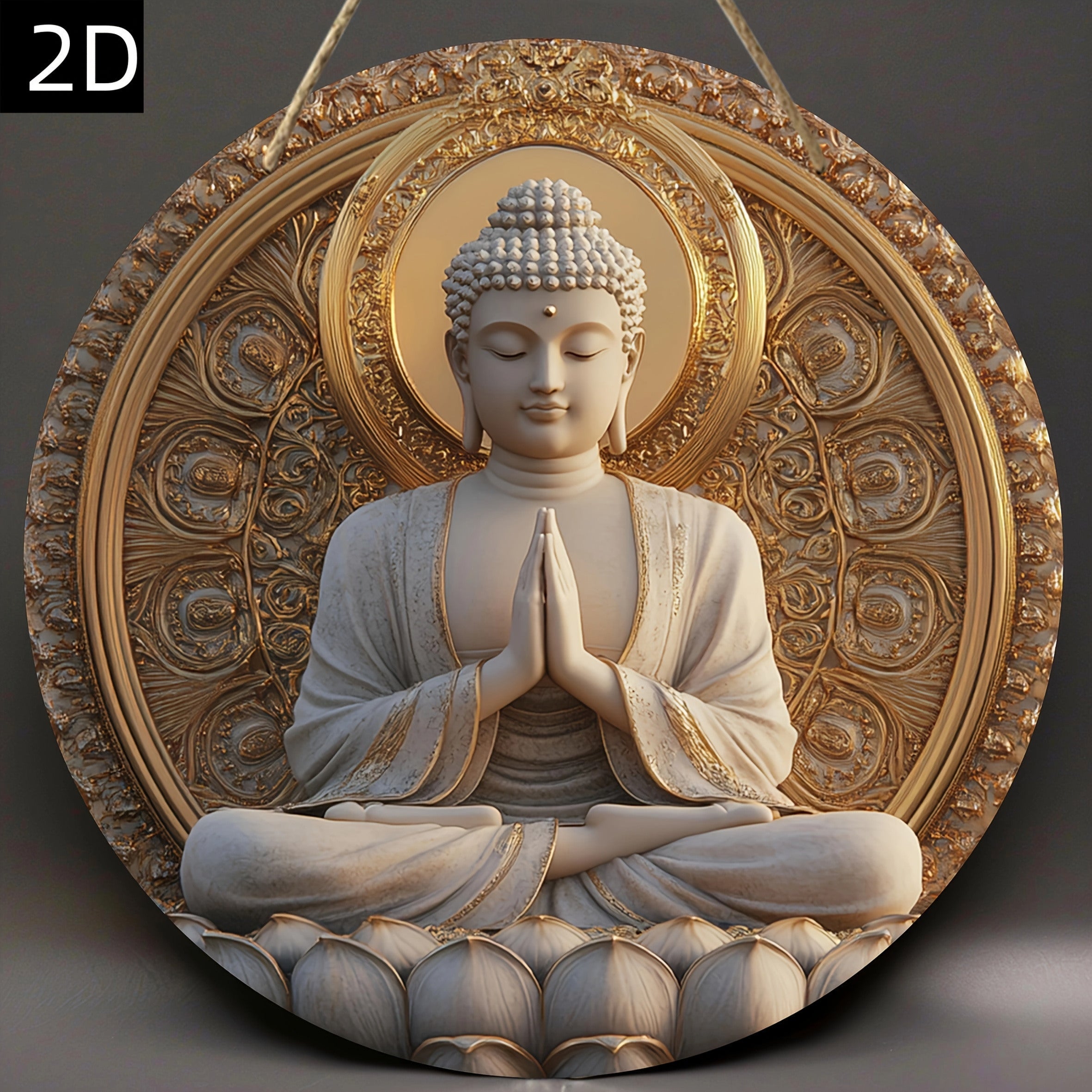 2D Decorative Metal Painting- Buddha, meditation, lotus, halo No electricity required indoor/outdoor home art- porch, garden-patio decoration-distressed effect-handmade style-statement piece-gift idea