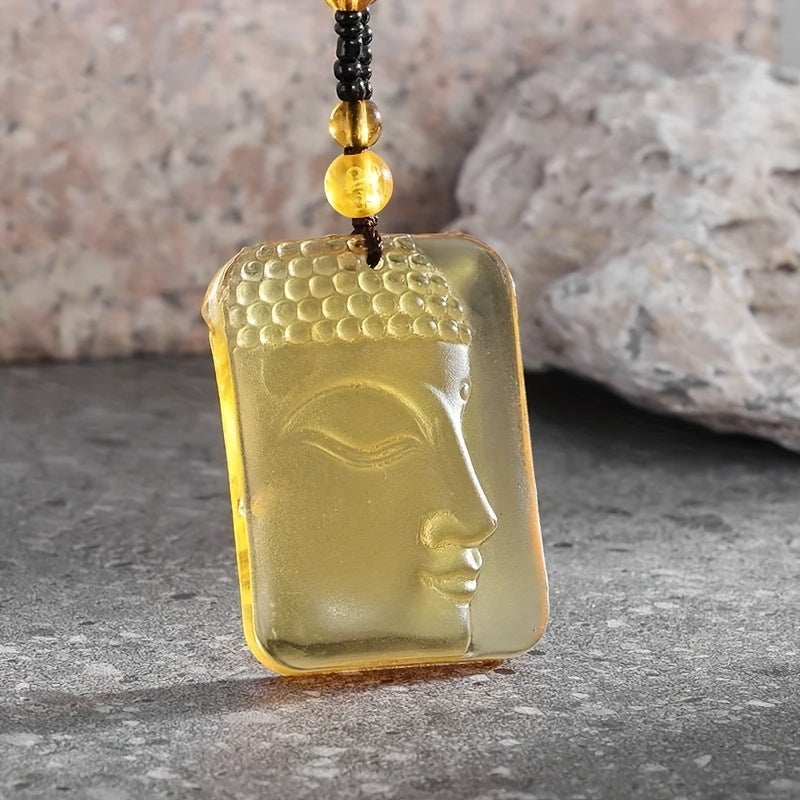Buddha Pendant Frosted Yellow Beaded Necklace Exorcist Amulet Jewelry Gift Men Women