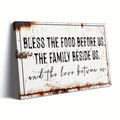 Bless The Food Before Us" Rustic Canvas Wall Art - Extra Large, Wooden Framed, Ready to Hang Decor for Kitchen & Dining Room, Farmhouse Style Christian Gift