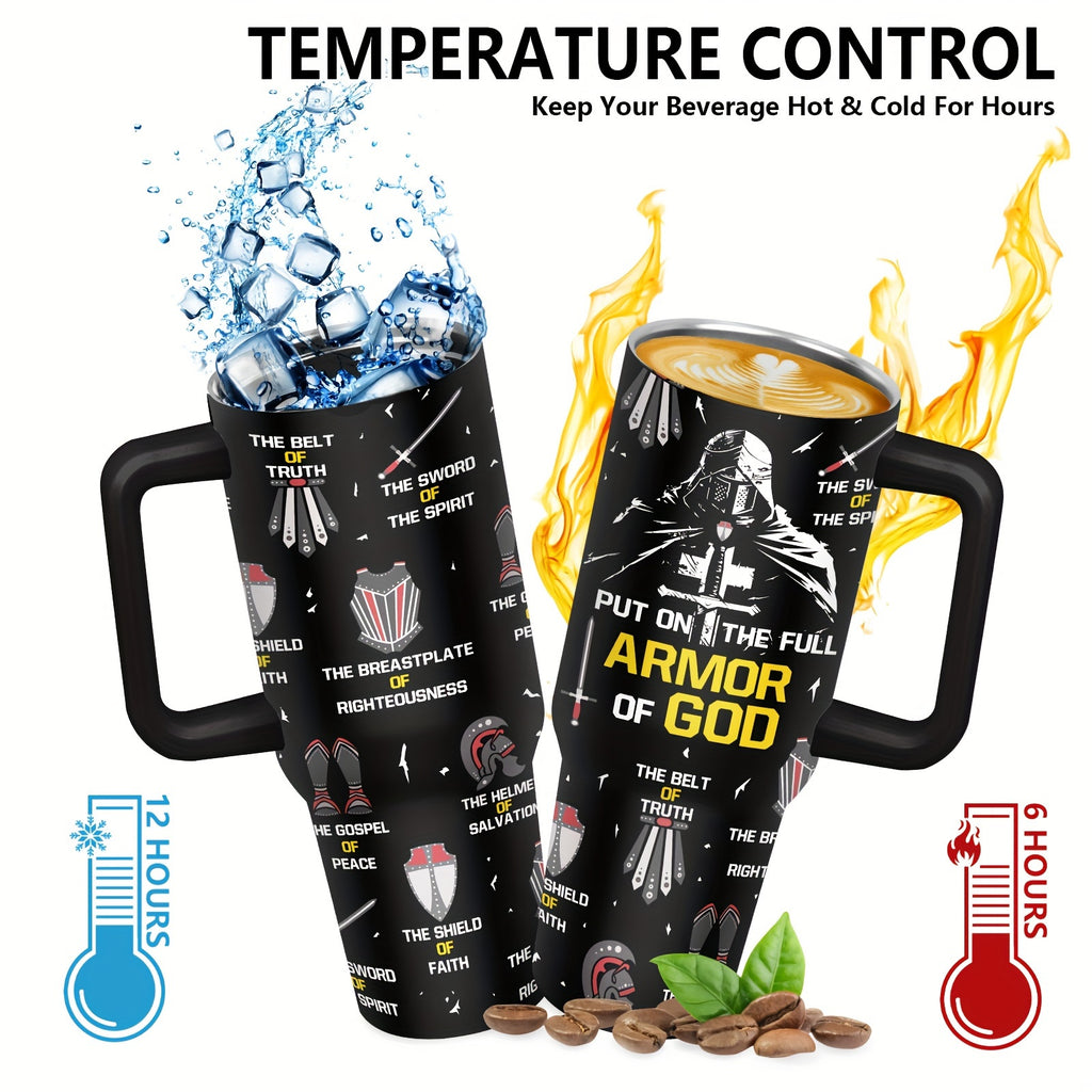 Armor of God" 40oz Stainless Steel Tumbler with Lid & Straw - Perfect Christian Gift for Men & Women, Ideal for Father's Day, Christmas, Birthdays & More