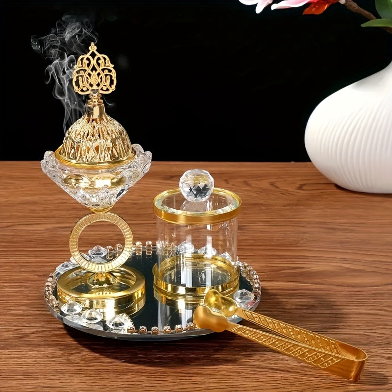 [Home Wedding Ramadan] 4pcs Crystal for Lotus Glass Incense Holder Set, Luxury Diamond Muslim Censers Sticks Hold for Home Wedding Ramadan Decoration, 2024