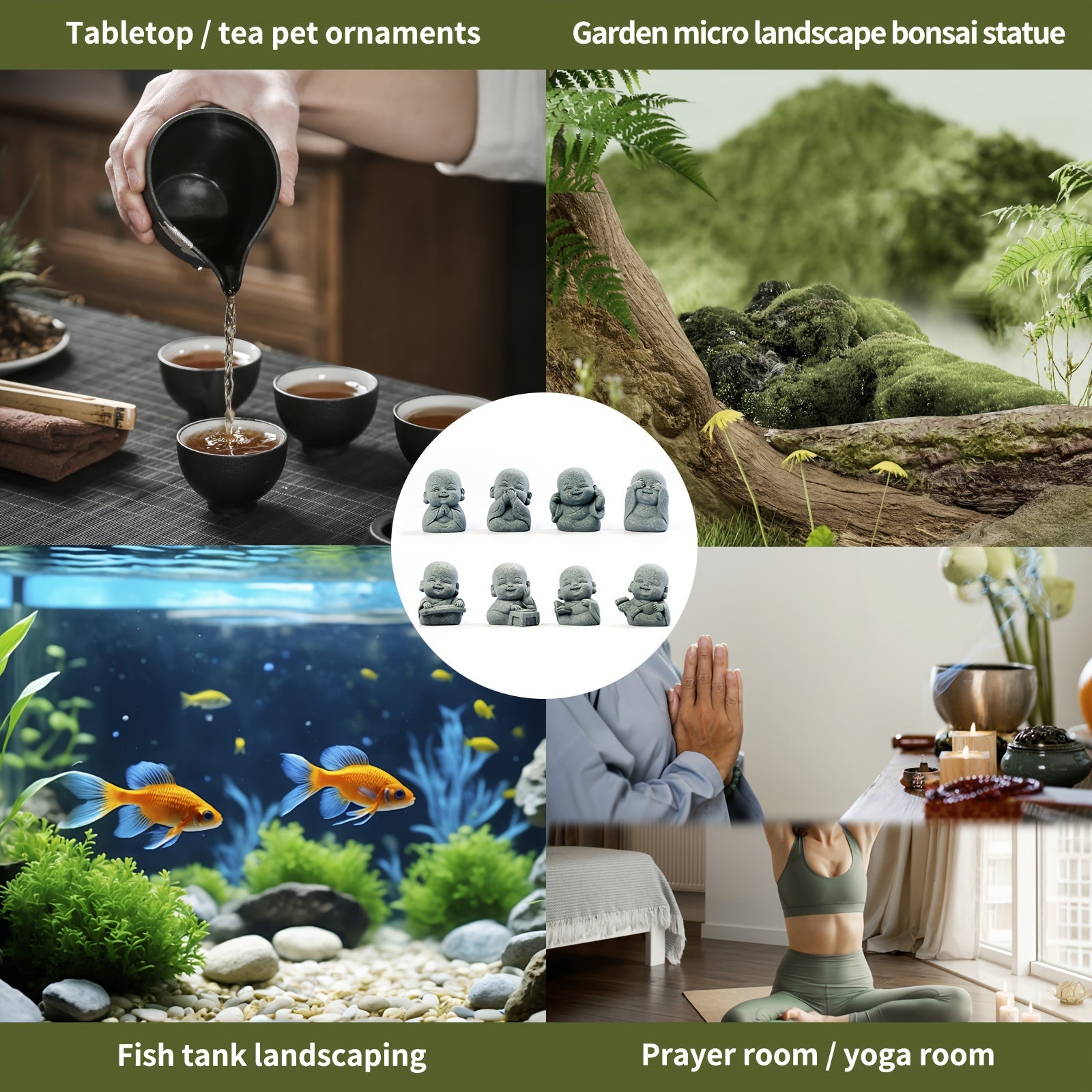 4pcs, Cute Smiling Little Buddha Statue, Monk, for Living Room/Yoga Room/Tea Table/Outdoor Garden/Moss Flower Pot/Fish Tank Decoration, Beautiful and Peaceful/Soothing Decoration, Creative Small Gift, Housewarming Gift