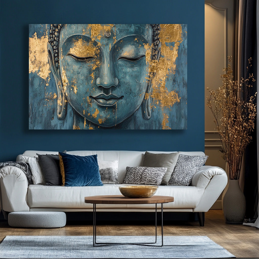 [1pc Buddha Tranquil Countenance Canvas Print] Serene Canvas Print with Golden Accents, High-Definition Artwork, Portrait Orientation, Pine Wood Framed, with Tranquil Wall Decor for Living Room and Bedroom, Ideal Gift for Hol