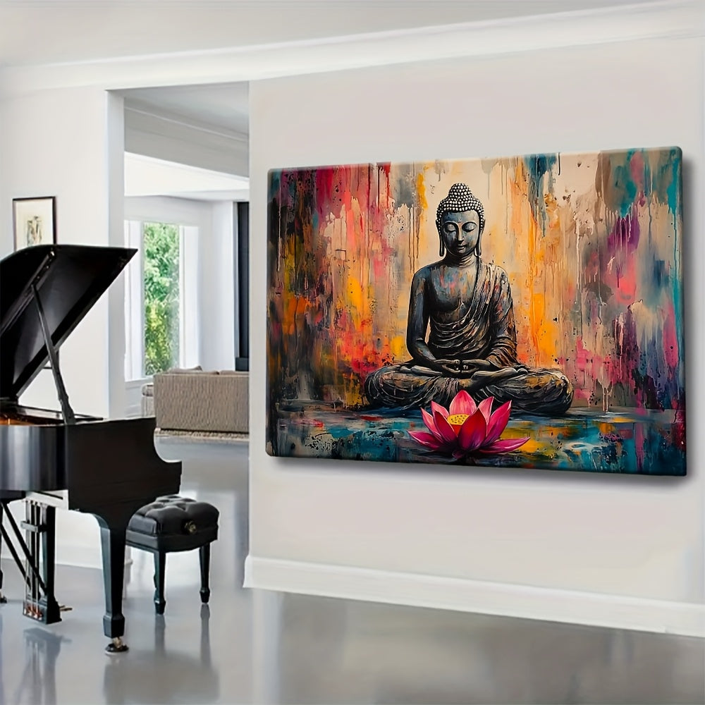 Abstract Buddha Canvas Wall Art with Wooden Frame - Vibrant Colors, HD Wrapped Canvas Print for Living Room, Bedroom, Home Office Decor - Spiritual Meditation Artwork, Highdefinition Print, Zen Home Decor