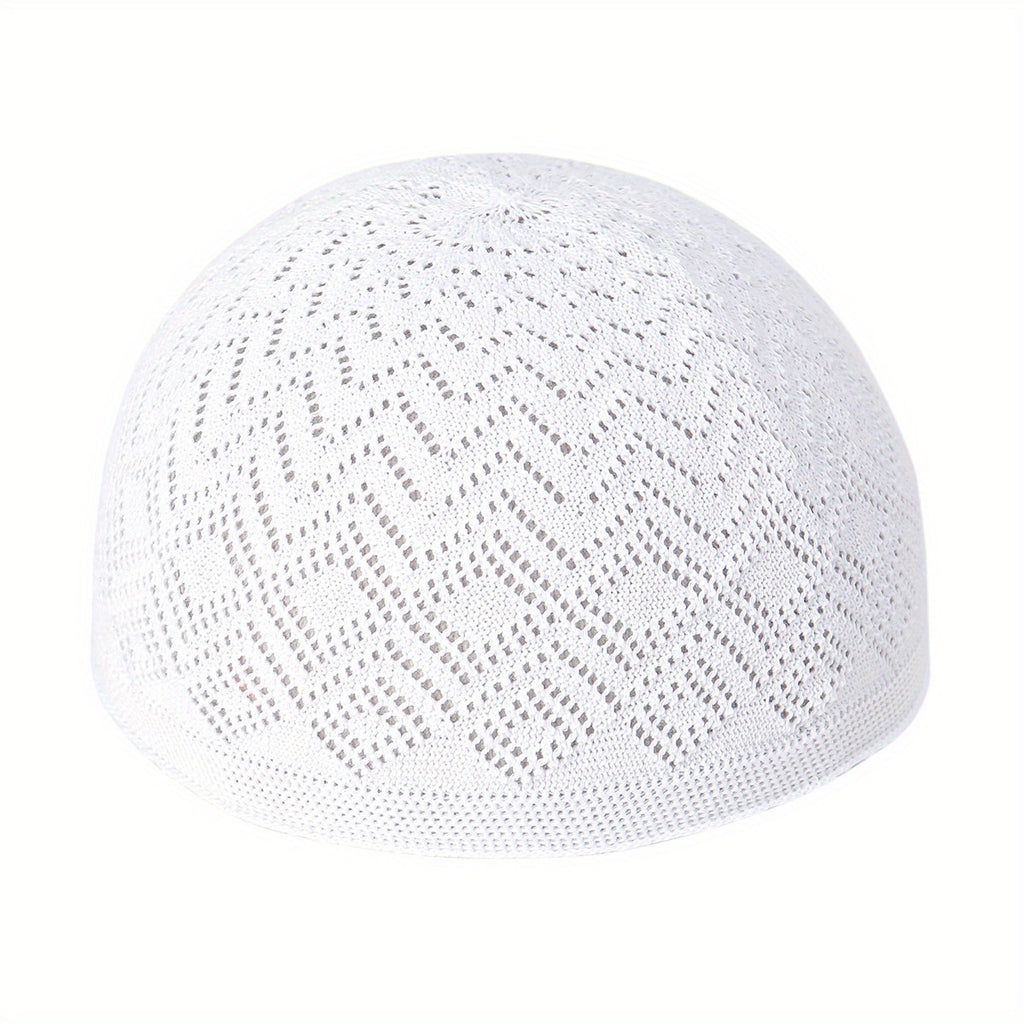 2pcs/Set Men'S Muslim Kufi Cap, Breathable Knitted Polyester Prayer Hat, Lightweight Middle Eastern Arab Traditional Headwear, Adjustable Toggle Closure, Machine Washable, Ramadan Celebration