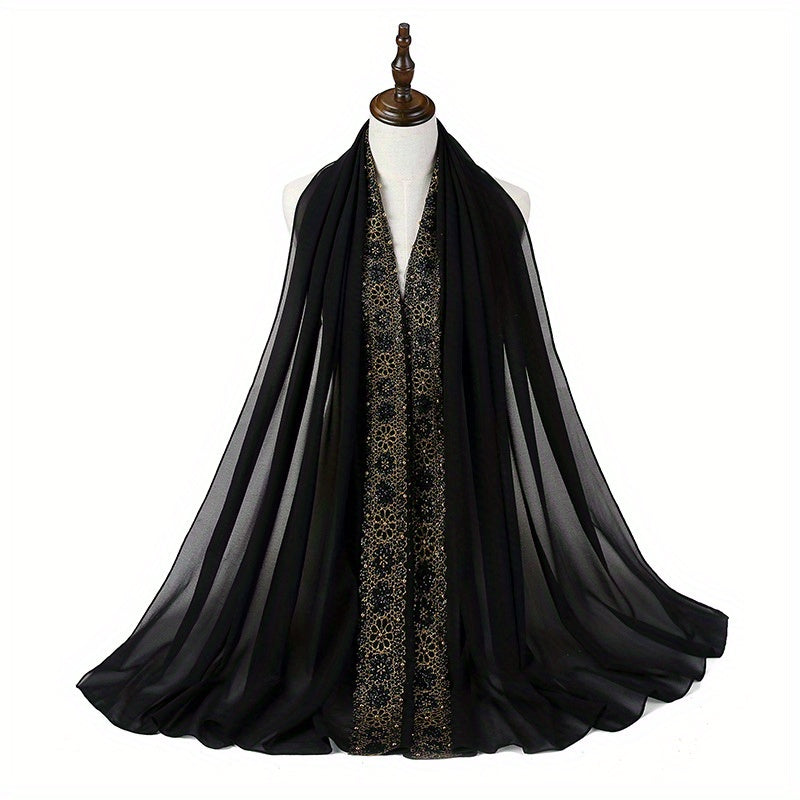 Summer Chiffon Women's Headscarf with Beaded Fringe, Muslim Hijab Long Scarf, Fashion Scarf