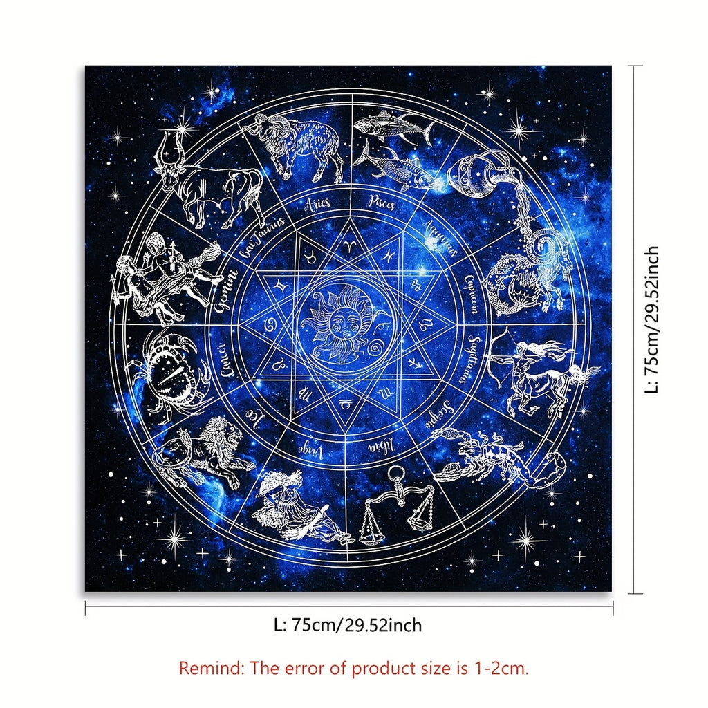 Astrology Themed Polyester Tarot Card Tablecloth, 12 Constellations Starry Sky Design, Witchcraft Oracle Cards Pad for Reading, Room Decor, Fits Various Holidays & Occasions, Non-Electric, Featherless