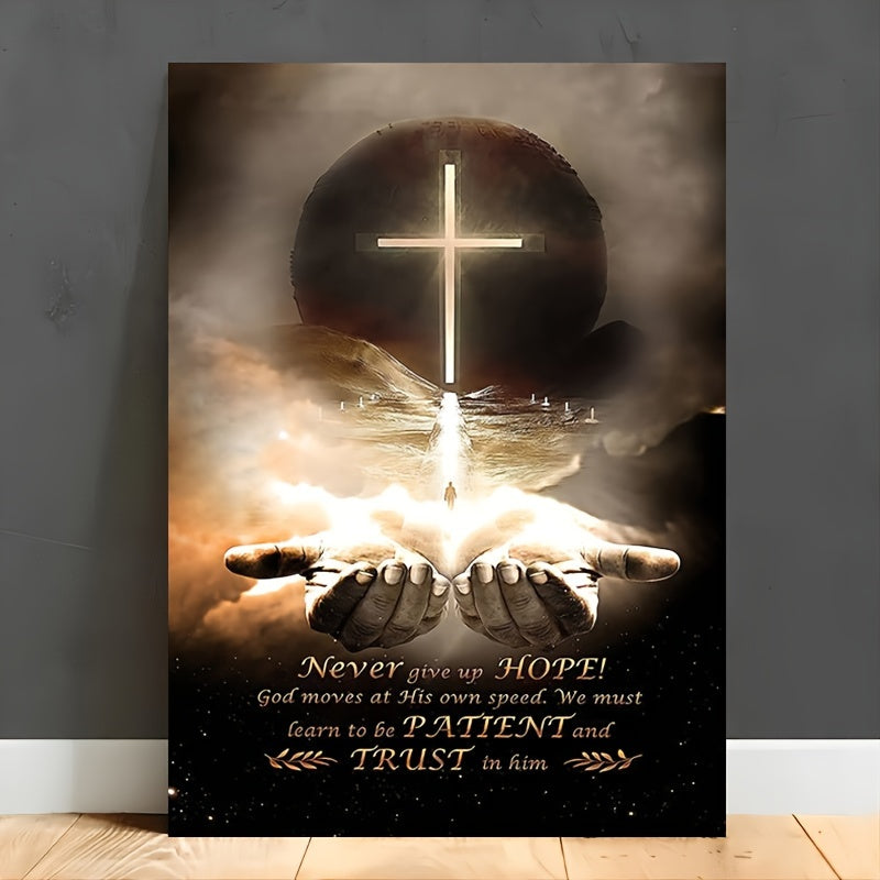 1pc Wooden Framed Christian Canvas Painting - Hand of God Quotes Print 11.8inx15.7inch Inspirational Quotes Canvas Wall Art Decoration Ready to Hang for Home or Office Bathroom Living Room Decor Gift For Her Him