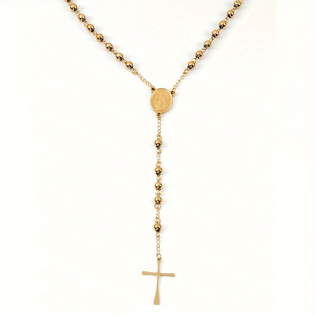 Religion Christian Stainless steel necklace For Women Virgin Mary Jesus Cross pendant Long beads chains Fashion Jewelry
