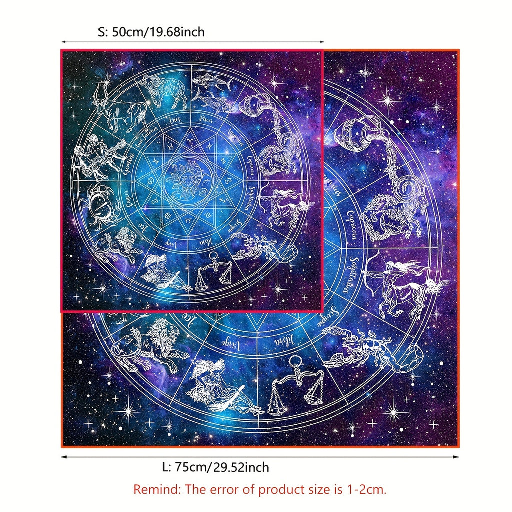 Astrology Themed Polyester Tarot Card Tablecloth, 12 Constellations Starry Sky Design, Witchcraft Oracle Cards Pad for Reading, Room Decor, Fits Various Holidays & Occasions, Non-Electric, Featherless