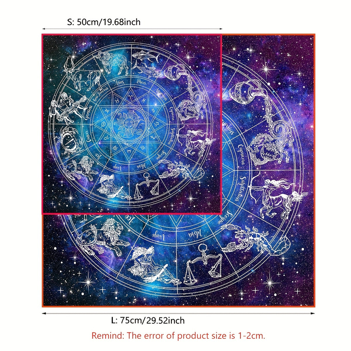 Astrology Themed Polyester Tarot Card Tablecloth, 12 Constellations Starry Sky Design, Witchcraft Oracle Cards Pad for Reading, Room Decor, Fits Various Holidays & Occasions, Non-Electric, Featherless