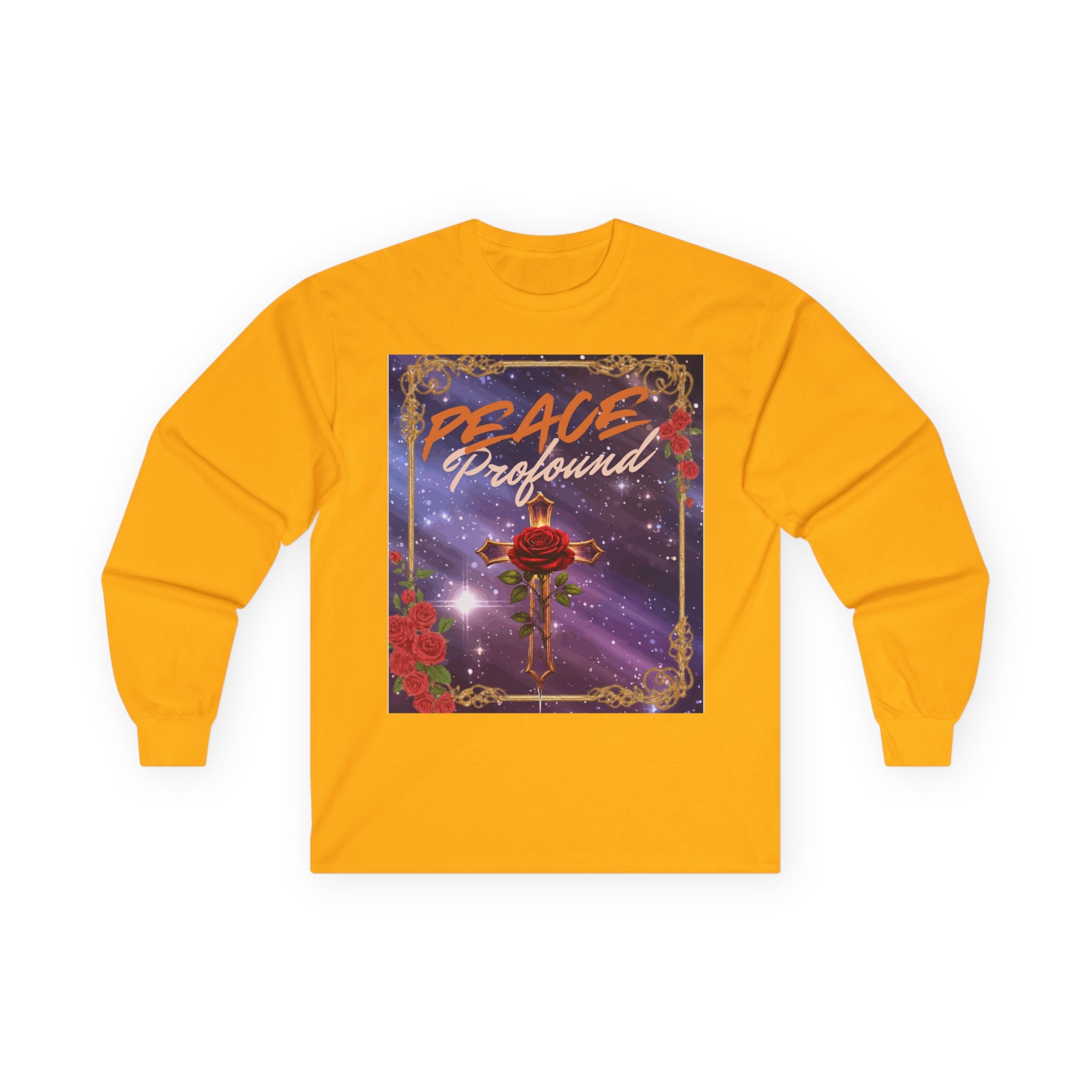 Peace Profound Long Sleeve Tee — Rose & Cross Spiritual Graphic Shirt