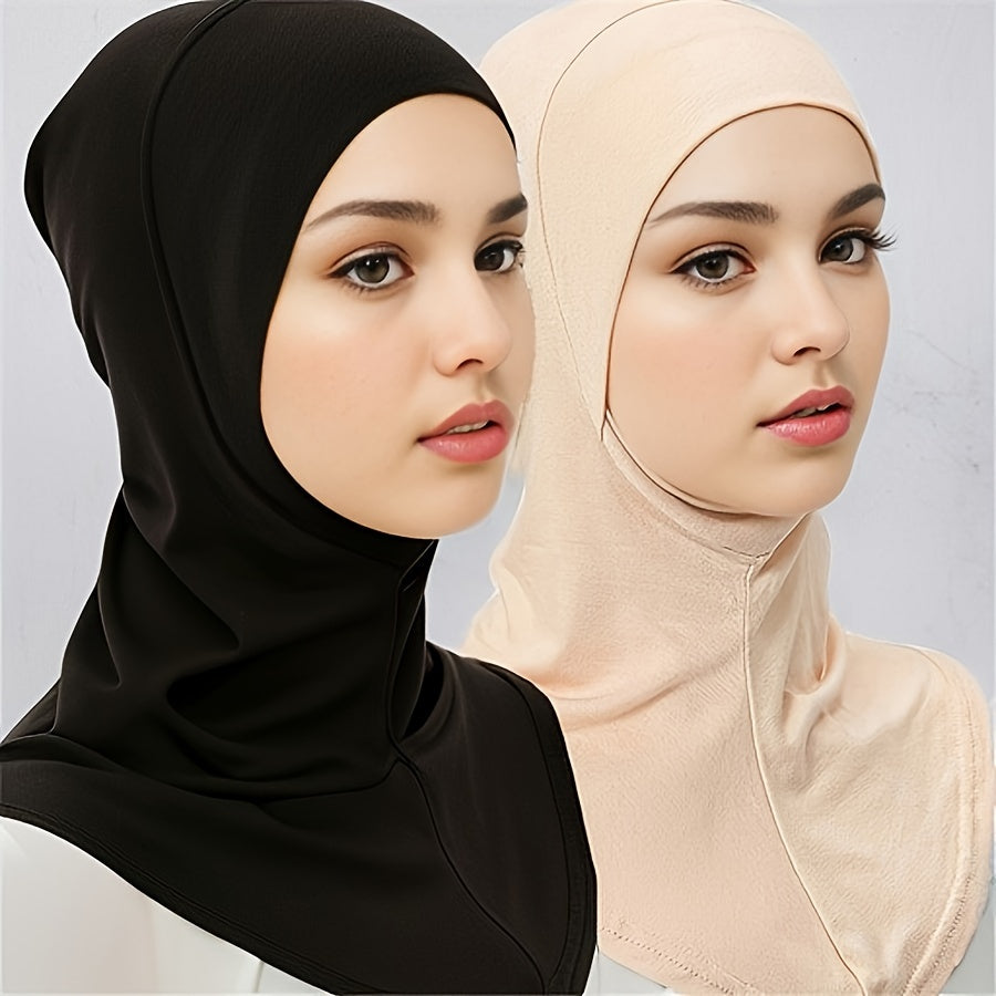 2pcs New Turban Cap Hijab Cap Ramadan Hat Hijab Thin Breathable Elastic Pullover Caps Elegant Style Muslim Head Wrap Gifts For Eid