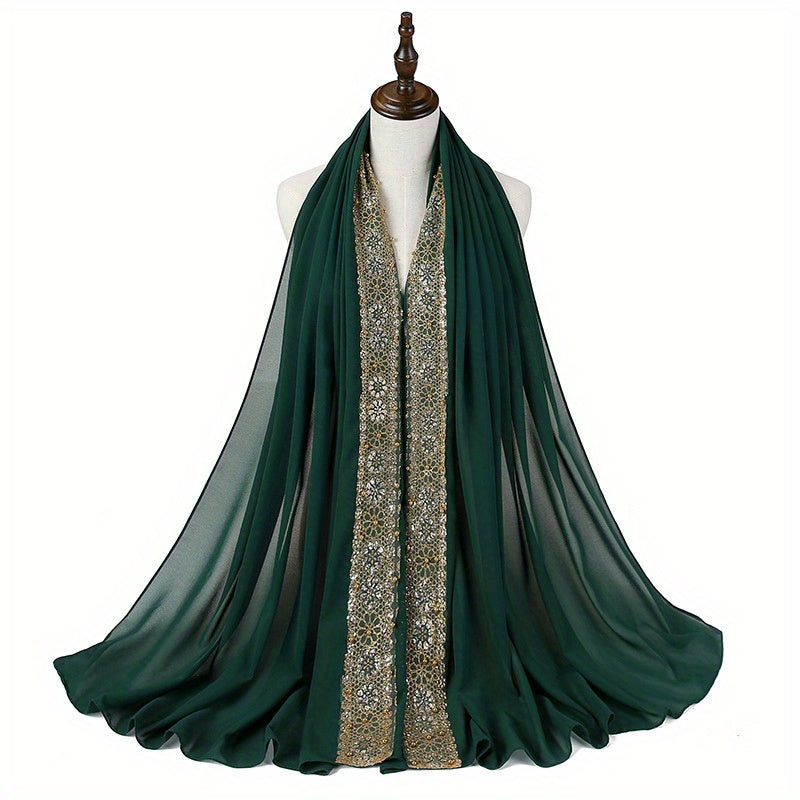 Summer Chiffon Women's Headscarf with Beaded Fringe, Muslim Hijab Long Scarf, Fashion Scarf