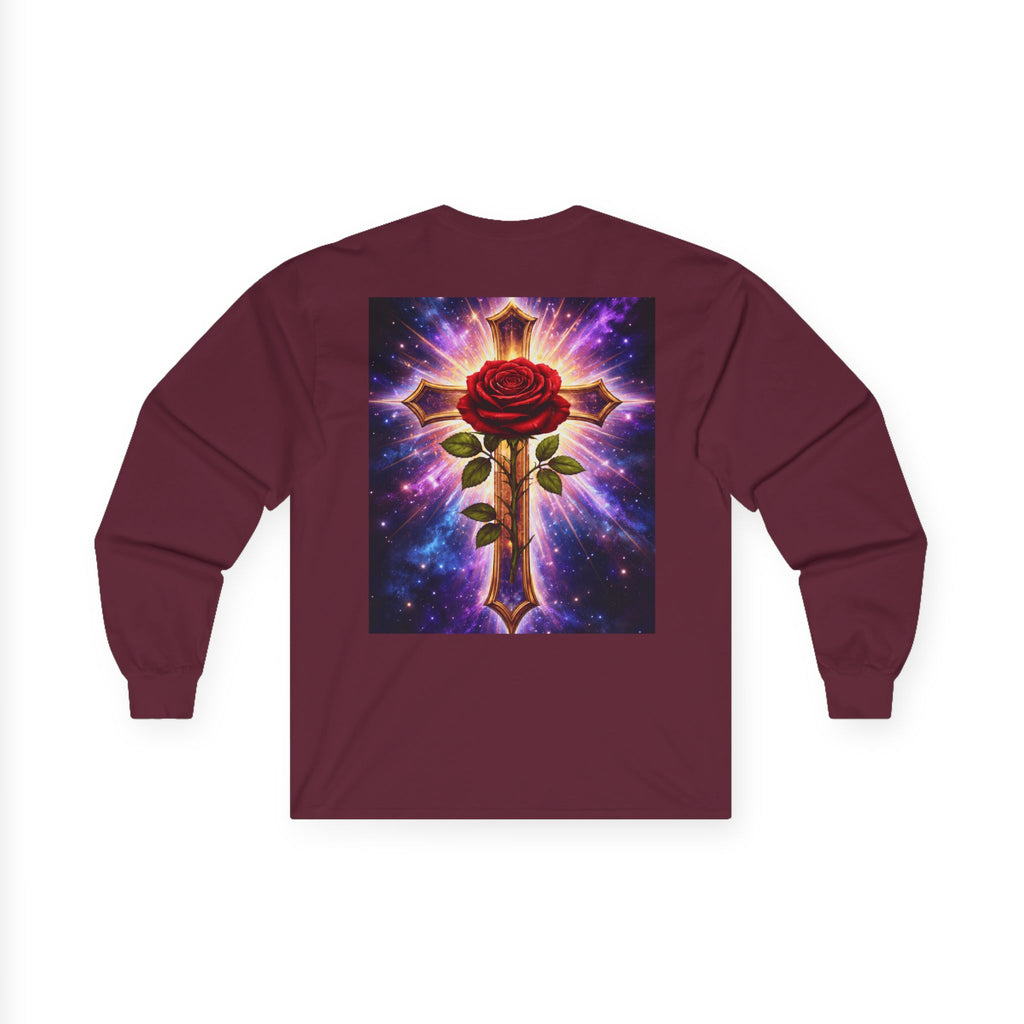 Peace Profound Long Sleeve Tee — Rose & Cross Spiritual Graphic Shirt