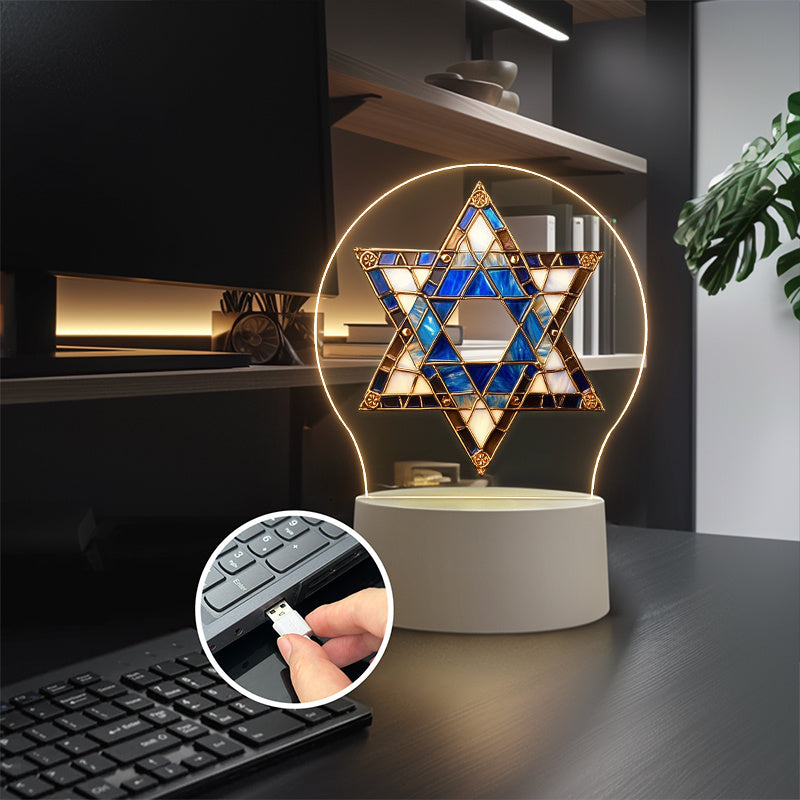 [Star of David Night Light] 1pc Elegant Acrylic Star of David Night Light | LED Table Lamp with Switch, USB Powered, Warm Light | Hanukkah Decoration, Jewish Religious Festival & Home Decor | Ideal Gift for Christmas, Birthda