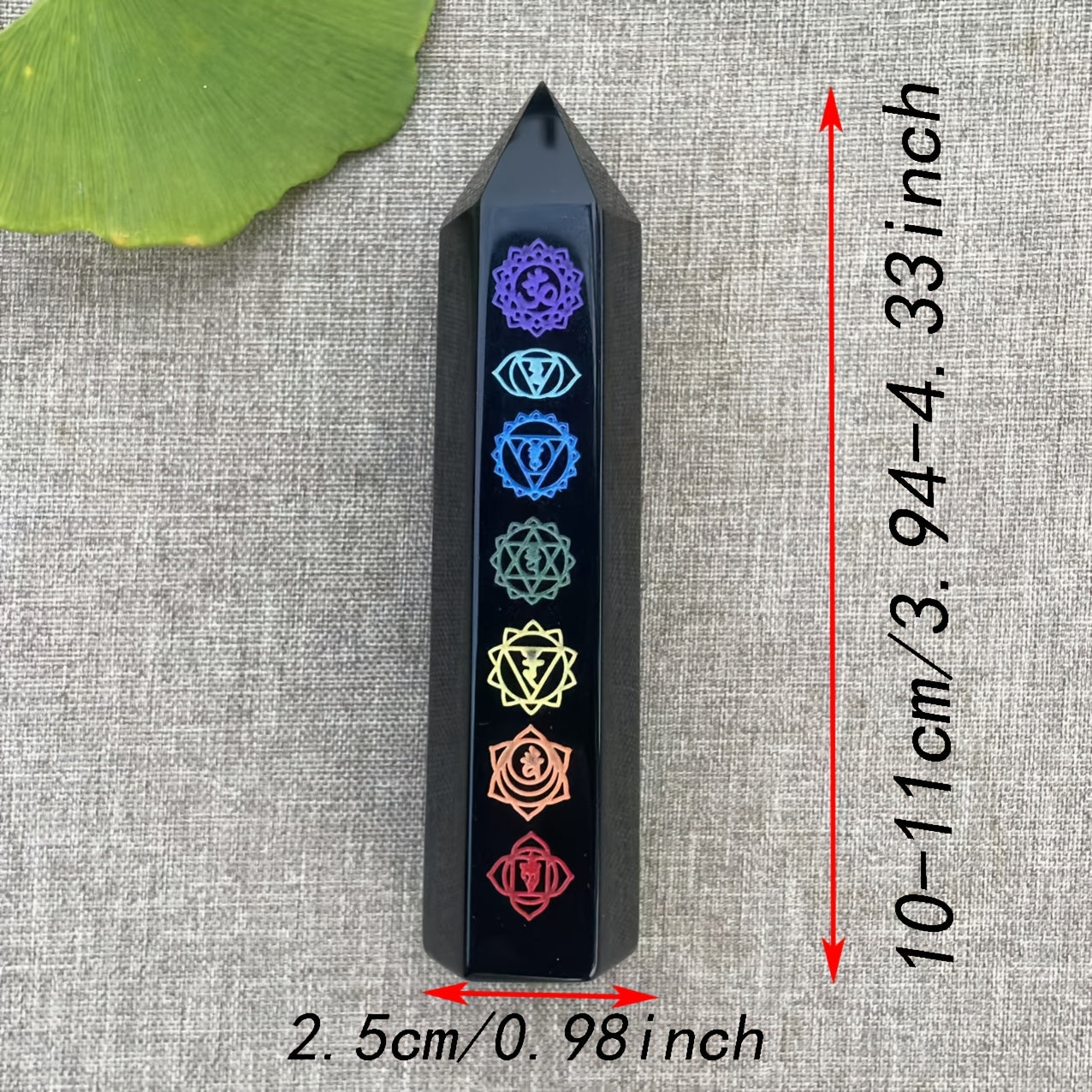 Seven Chakra Obsidian Rune Pillar - Hexagonal Crystal Tower, Gemstone for Home And Office Decoration