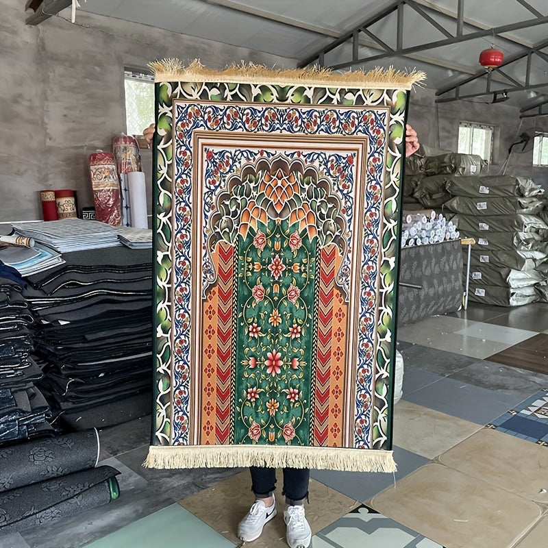 1pc Luxury Muslim Prayer Mat, Non-Slip Printed Islamic Kabah, Soft Worship Cushion, Meditation Rug, Pilgrimage Blanket, Islamic Prayer Carpet, Ideal Islamic Gift
