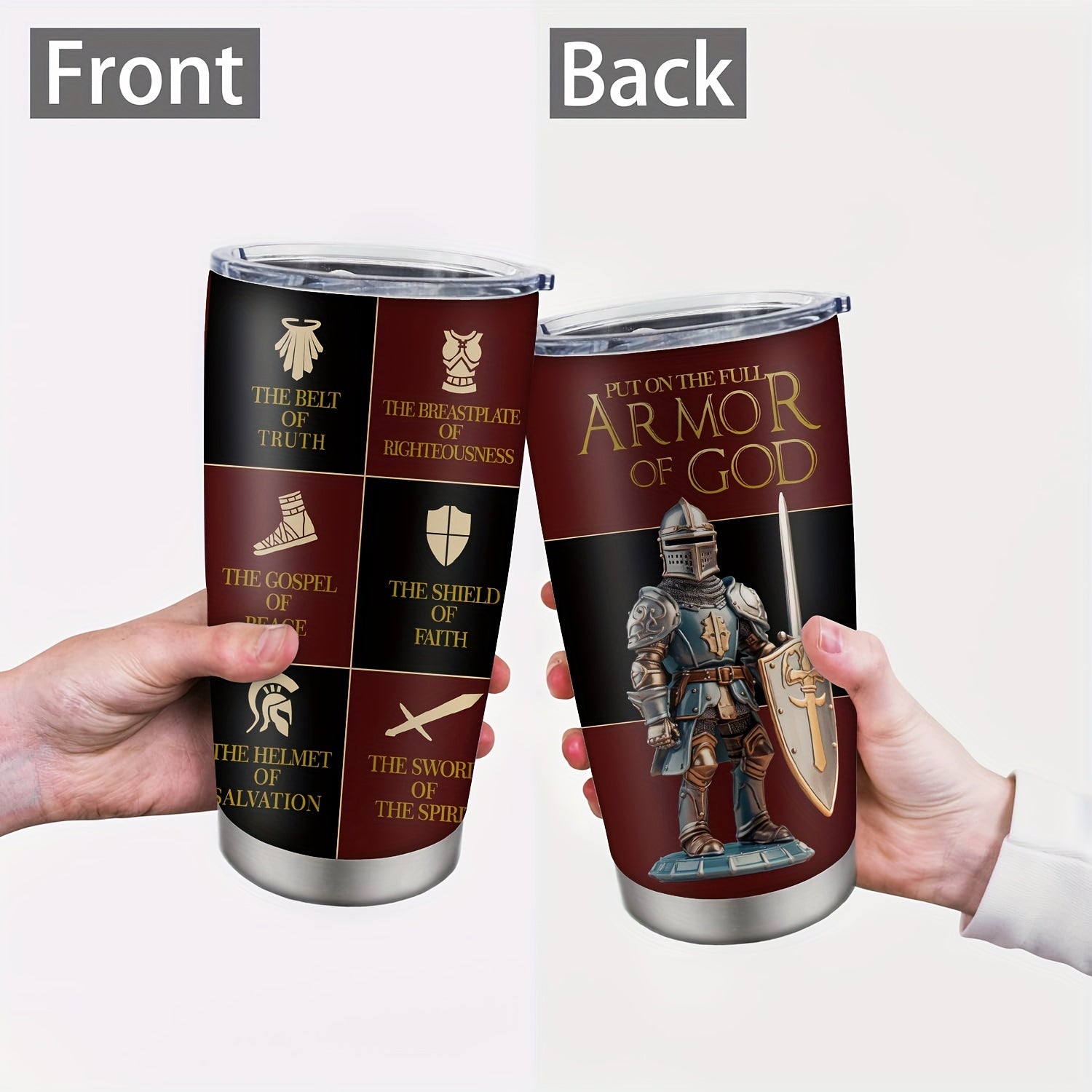 Christian Armor of God 20oz Stainless Steel Tumbler - Religious Inspirational Gift for Men and Women - Double Wall Vacuum Insulated Metal Coffee Mug with BPA-Free Lid for Fathers Day, Birthdays, Seasonal Decor Without Feather