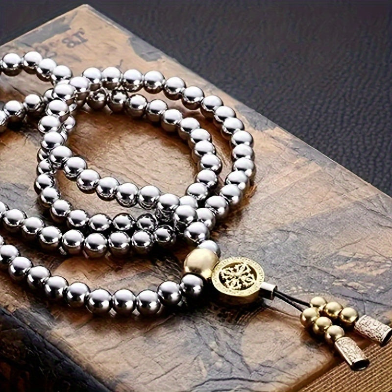 1PC Beads Necklace for Men Cross Necklace Stainless Steel Necklace Chain Waist Chain 108 Buddha Beads Necklace