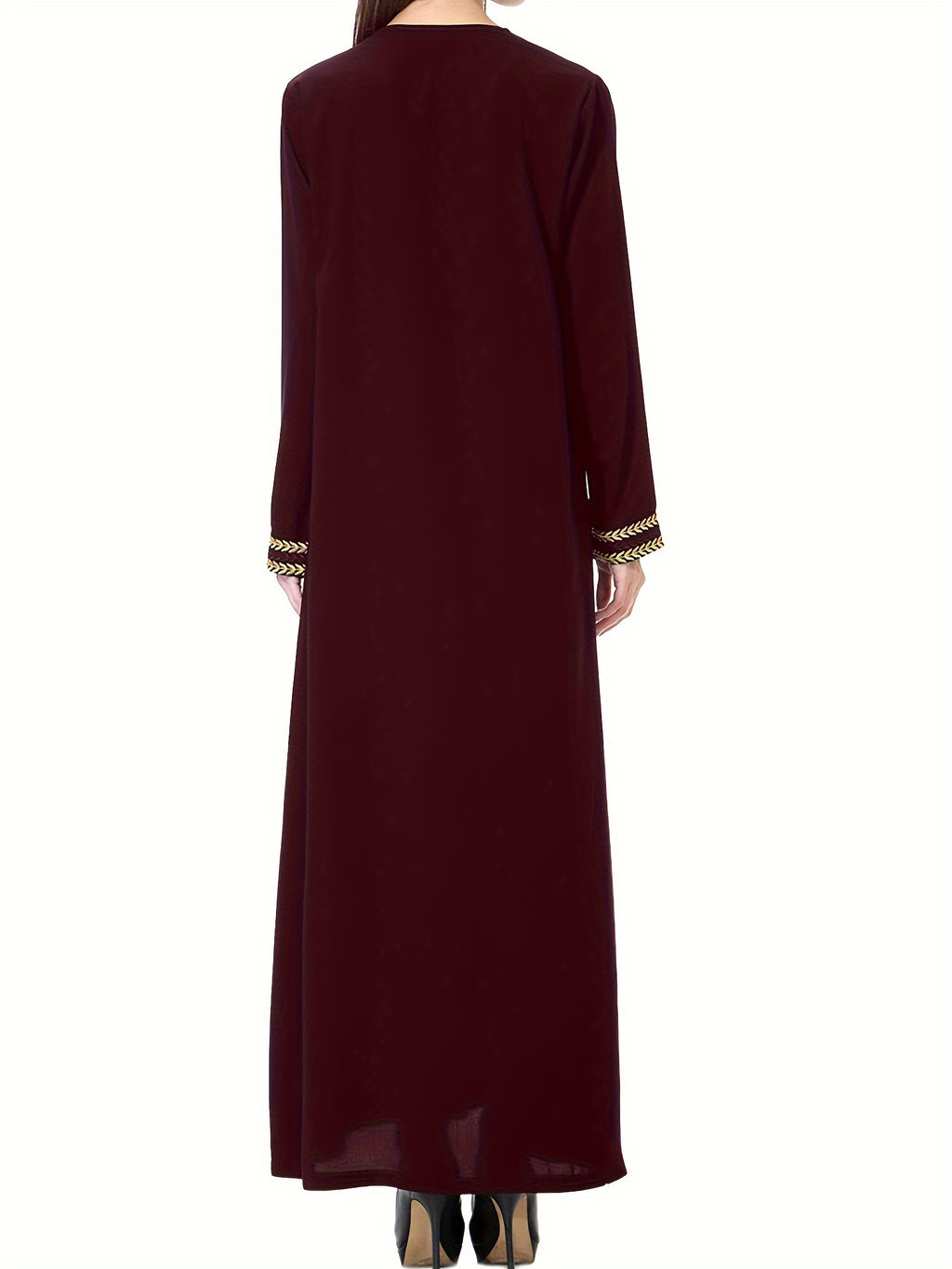 [Navy Blue Kaftan] Navy Blue Muslim Kaftan Dress | Elegant, Golden Embroidery, Sleeve, Loose Fit, Maxi Length, Hijab-Friendly Design, All-Season Wear