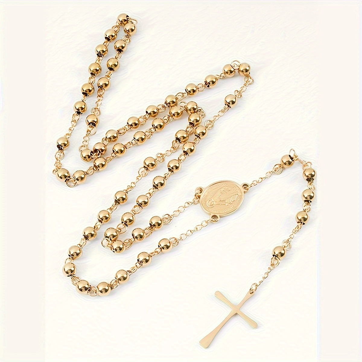 Stainless Steel Virgin Mary Pendant Necklace for Women, Long Beads Chains Fashion Jewelry, Christian Religion