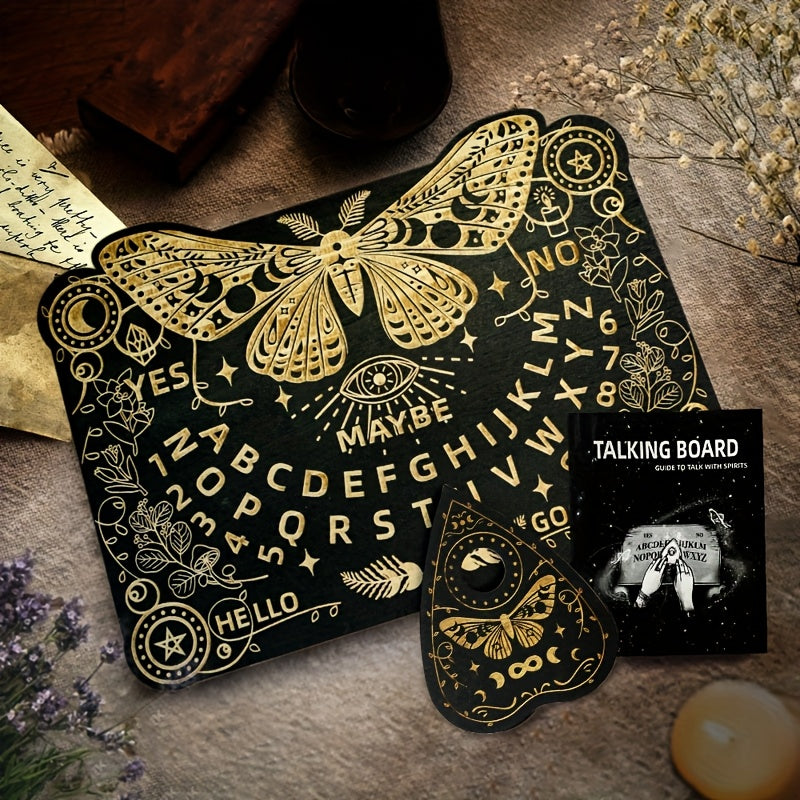 Butterfly-Themed Wooden Ouija Board Set with Instructions - Engraved Spirit Board for Wiccan Altar & Party Decorations