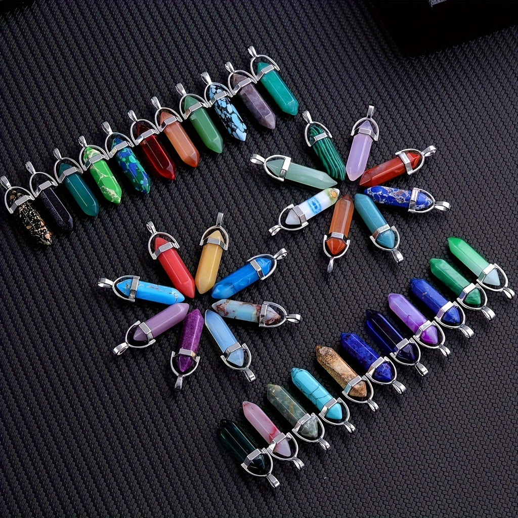 1/7/45pcs Natural Crystal Hexagonal Pillar Crystal Pendulum Wiccan DIY Crystal Pendulum Objects Decoration (Multi-material Combination Synthetic Opal)