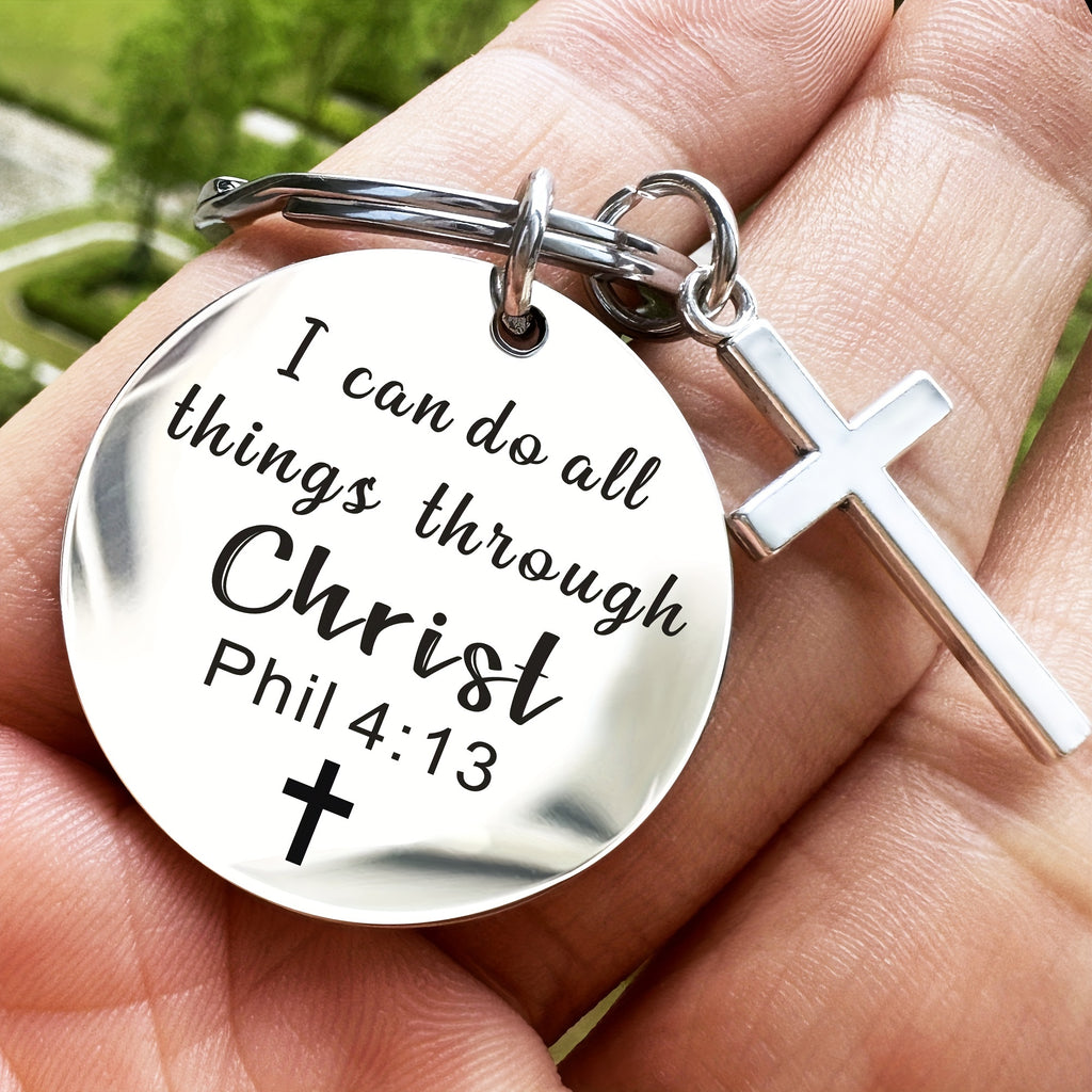 Bible Verse Cross Keychain Christian Metal Key Ring Purse Bag Backpack Car Key Charm Clothing Accessory Christmas Gift