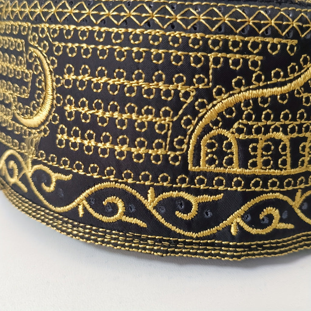 Traditional Muslim Prayer Ethnic Hat, Islamic Kufi Summer Breathable Cotton Cap With Elegant Embroidery, For Daily Wear