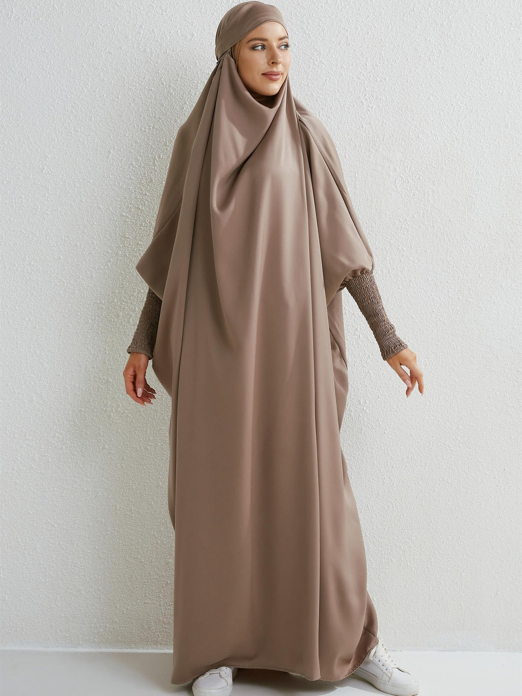 Ramadan Solid One-Piece Prayer Modest Dress - Modest Full Length Dress With Hijab -  For Women - Suitable for Ramadan & Islamic Events - Perfect Gift for Muslim Women