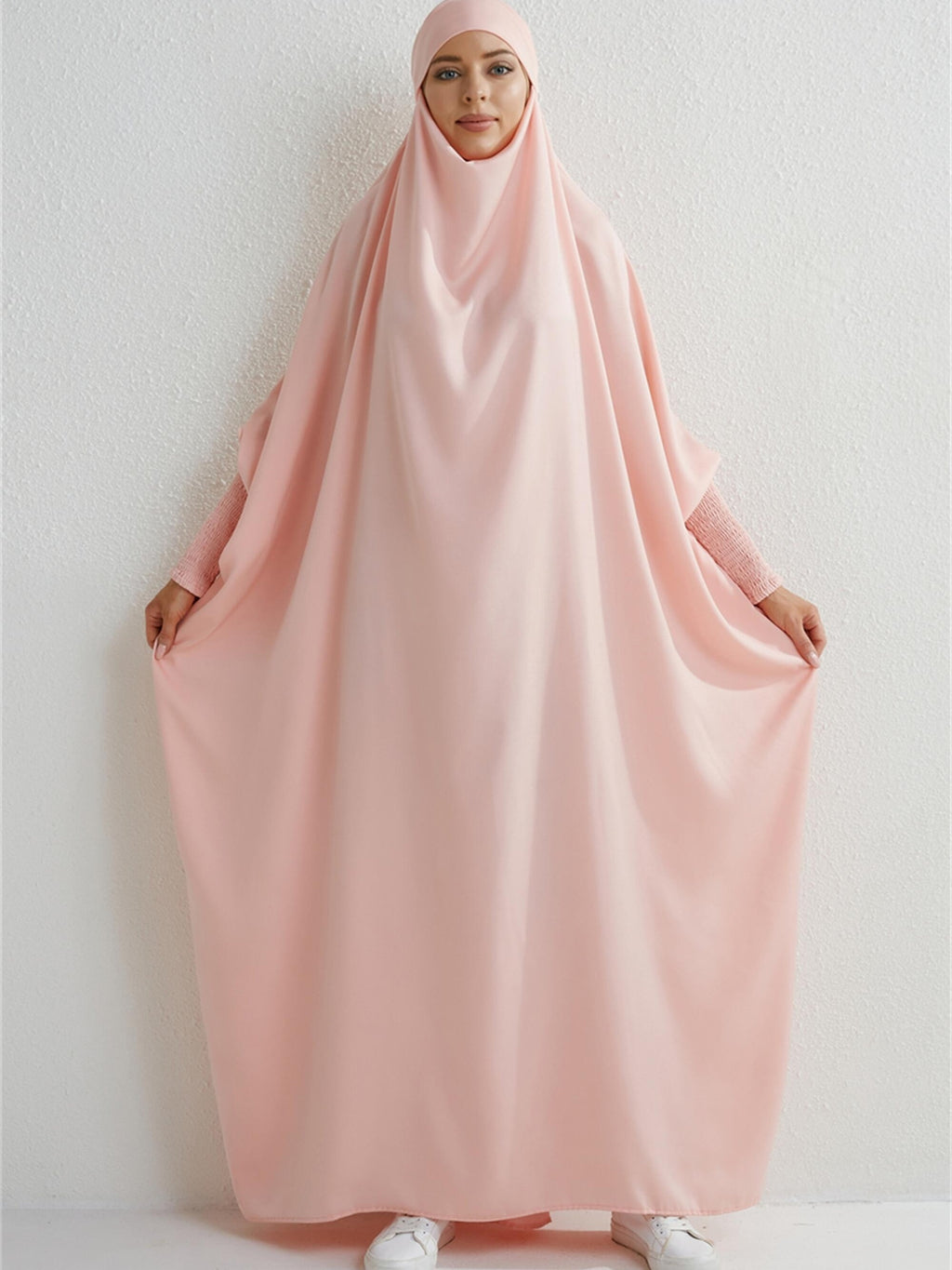 Ramadan Solid One-Piece Prayer Modest Dress - Modest Full Length Dress With Hijab -  For Women - Suitable for Ramadan & Islamic Events - Perfect Gift for Muslim Women