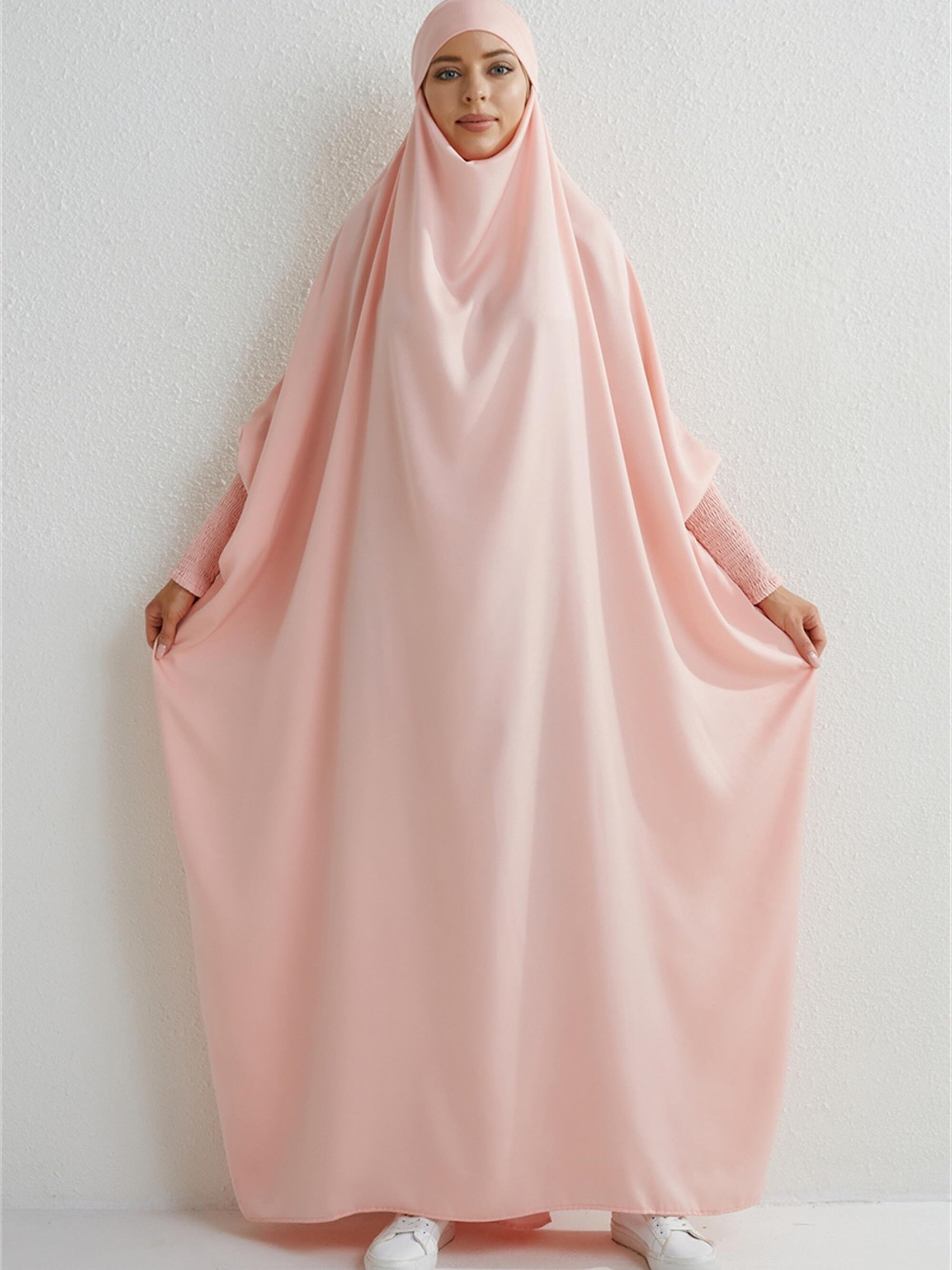 Ramadan Solid One-Piece Prayer Modest Dress - Modest Full Length Dress With Hijab -  For Women - Suitable for Ramadan & Islamic Events - Perfect Gift for Muslim Women