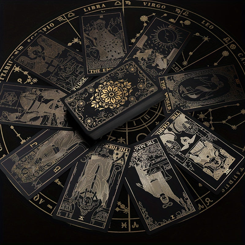 78 Black Golden Colorful Golden Foil Tarot Cards Stamping Plastic PVC Waterproof Tarot Board Games Black Cool Stamping