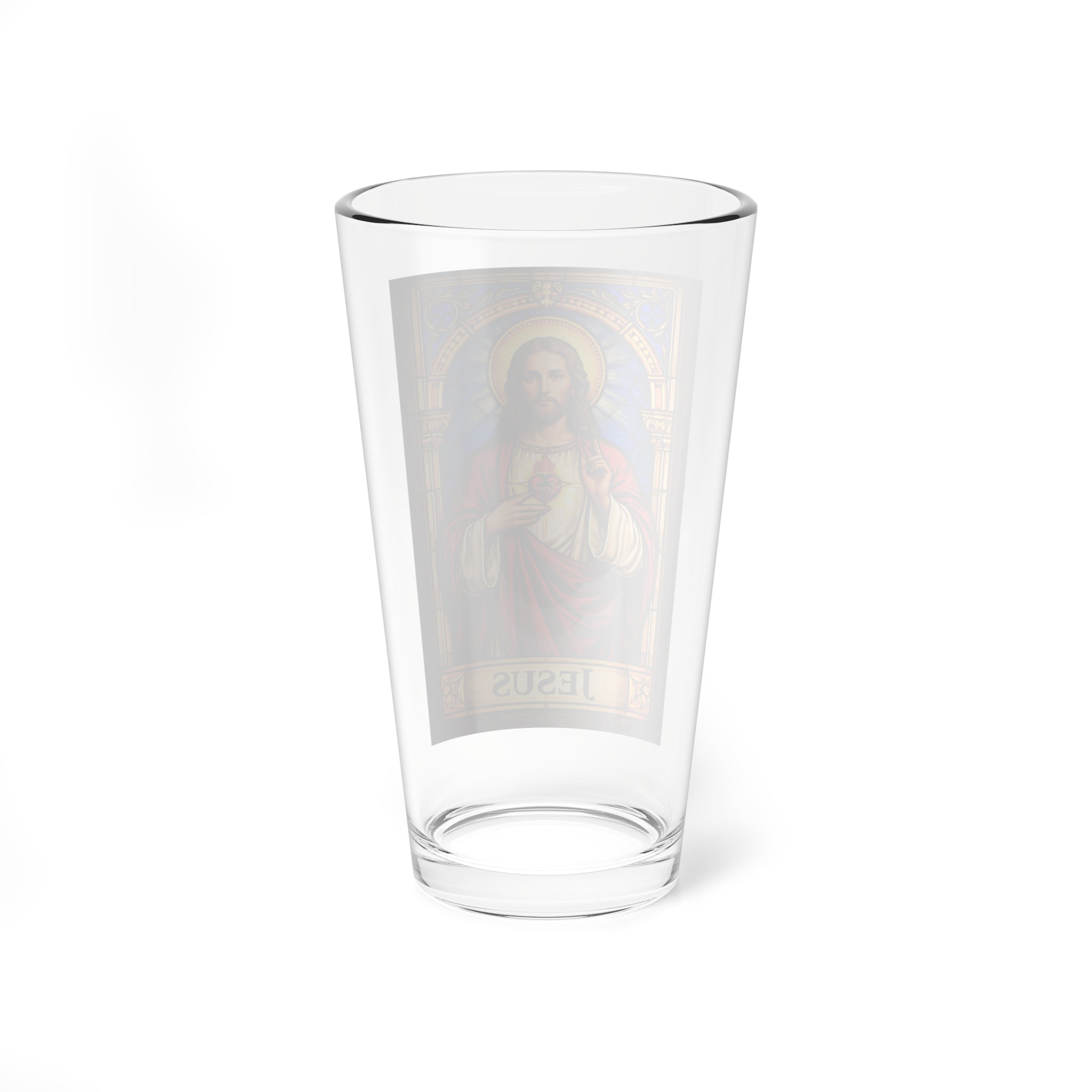Jesus Sacred Heart Pint Glass - 16oz Religious Stained Glass Design