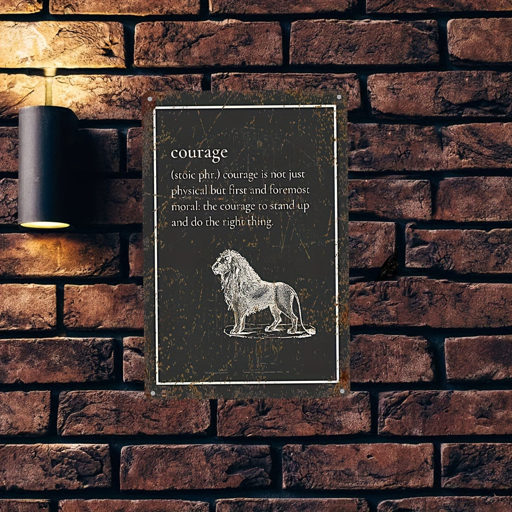Stoic Philosophy Waterproof Aluminum Wall Art - UV Printed Courage Lion Plaque - Indoor/Outdoor Inspirational Decor 7.87x11.81inch