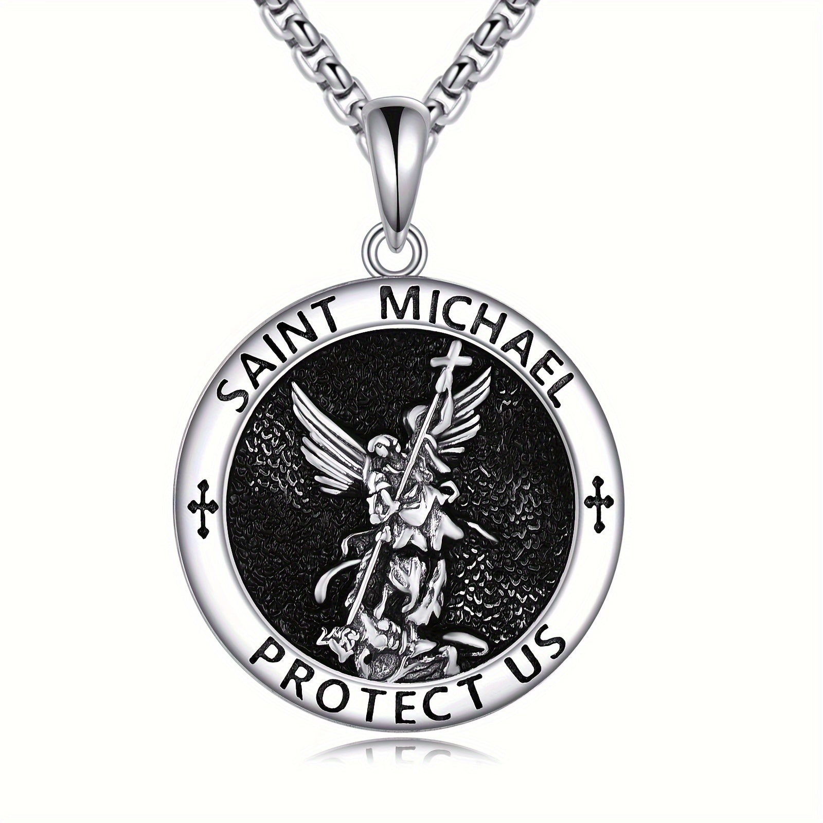 Pure Silvery St. Michael Necklace Amulet Protects Us Necklace Patron Angel Pendant Christian Jewelry Birthday Men's Gift