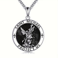 Pure Silvery St. Michael Necklace Amulet Protects Us Necklace Patron Angel Pendant Christian Jewelry Birthday Men's Gift