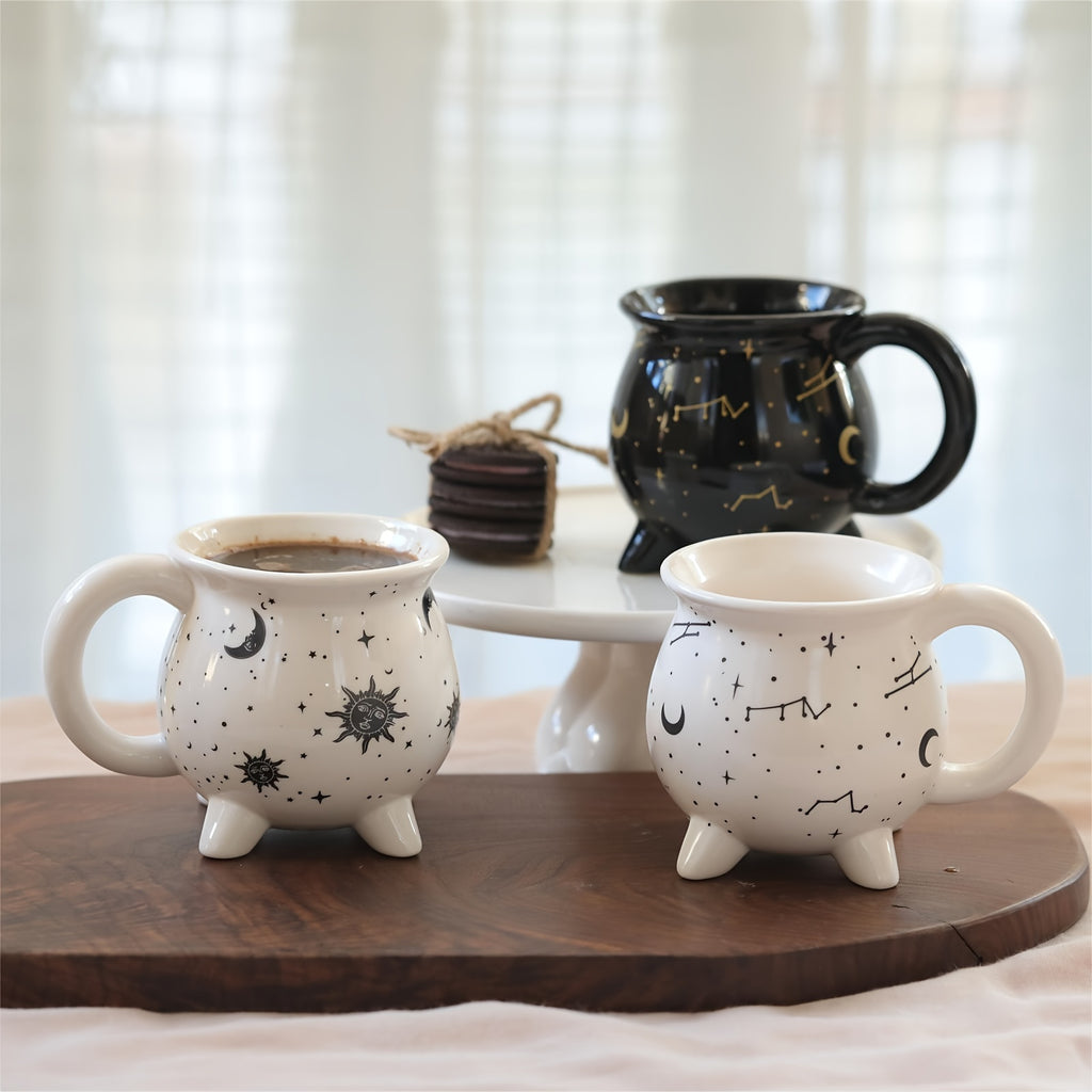 1pc,Moon And Stars Coffee Mug,350ml/11.8oz Witch Brew Shaped Ceramic Coffee Cups, Divination Water Cups, Spooky Witch Coffee Cup for Adults & Youngsters, Perfect for Halloween or Witchy Tabletop Decor, Festive Beverage Mug |