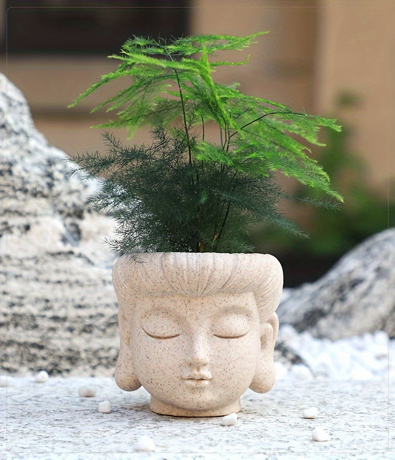 Zen-Inspired Buddha Head Succulent Planter - Resin Cactus Pot for Home & Office Decor, Versatile Indoor/Outdoor Flower Vase, Unique Bonsai Craft Gift