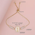 1pc Elegant White Shell Virgin Mary Adjustable Tennis Chain Link Bracelet for Men & Women, Christian Religious Round Jesus Virgin Mary Charms Jewelry
