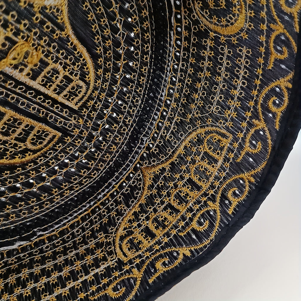 Traditional Muslim Prayer Ethnic Hat, Islamic Kufi Summer Breathable Cotton Cap With Elegant Embroidery, For Daily Wear