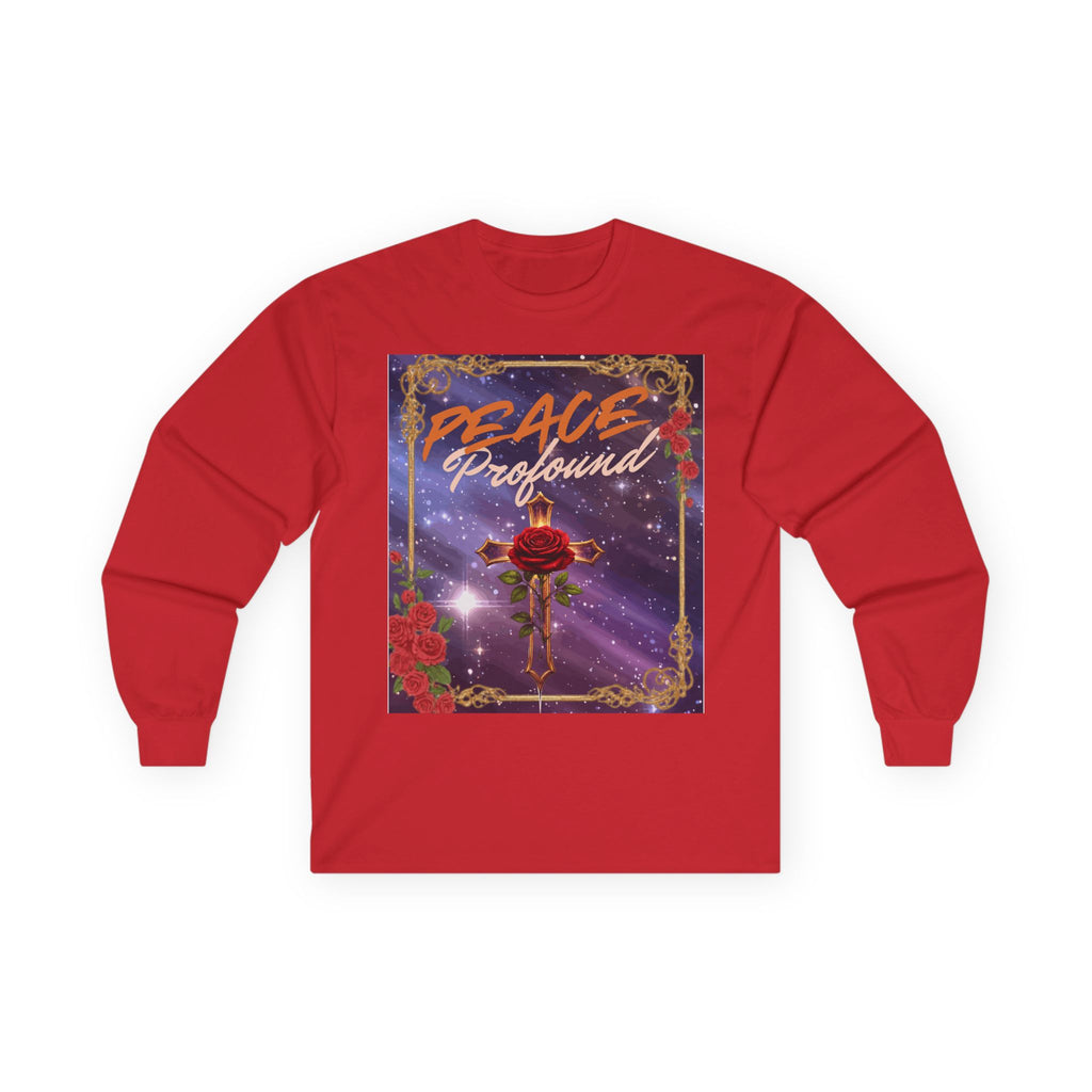 Peace Profound Long Sleeve Tee — Rose & Cross Spiritual Graphic Shirt