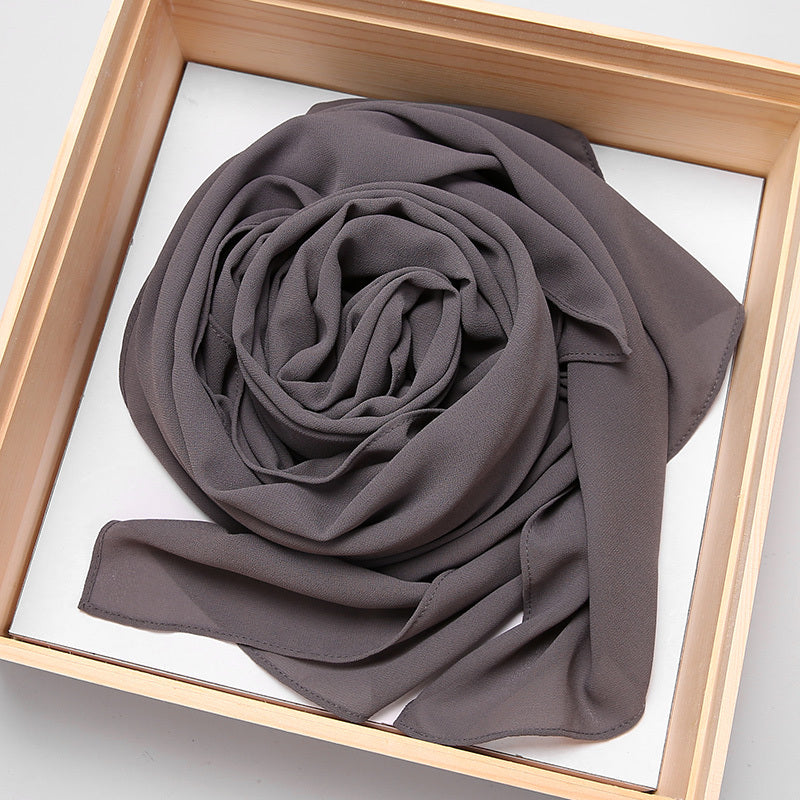 Large Rectangular Solid Color Chiffon Hijab Scarf with Elastic Band - Breathable & Lightweight, Perfect for Ramadan & Muslim Festivals, Easy to Wear as a Shawl or Wrap