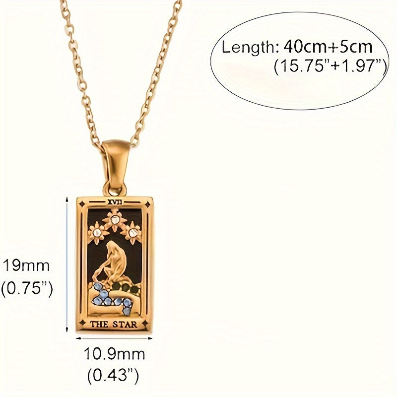 3 Sets of Rectangular Dripping Zirconia Tarot Pendant Jewelry Fashion Stainless Steel Plated Golden Necklace for Women and Men's Gifts Preferred